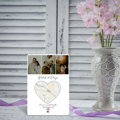 Personalized Photo Collage Frame, Heart Map Design, Custom Names and Date, Couple Photo Frame Gift For Birthday Valentines Day Anniversary Gift For Husband Wife Girlfriend Boyfriend